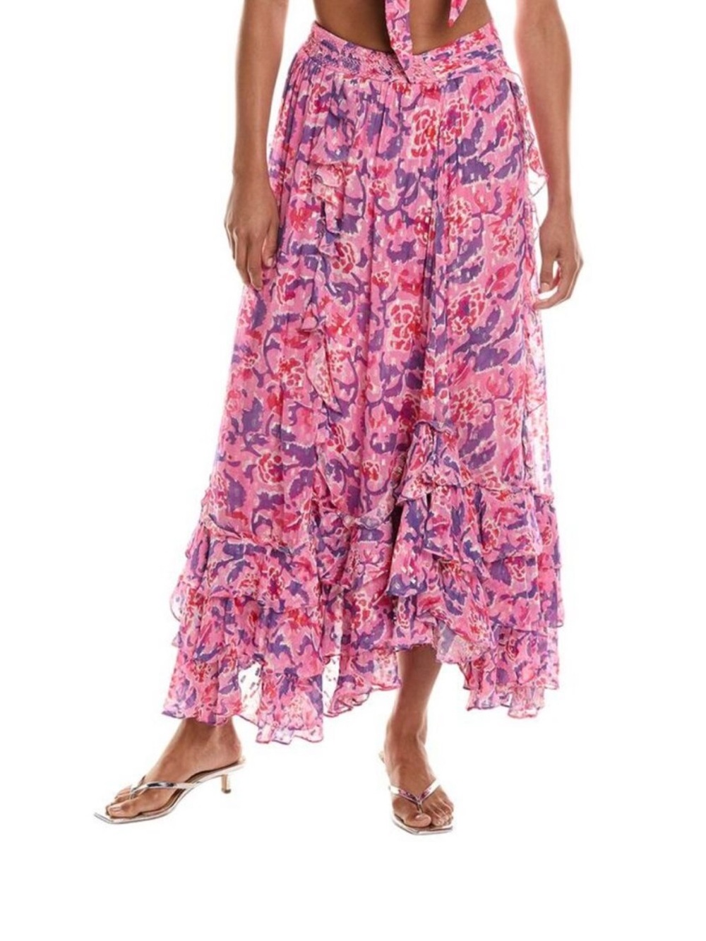 Rococo Sand Pink & Purple Floral Ruffled Maxi Skirt